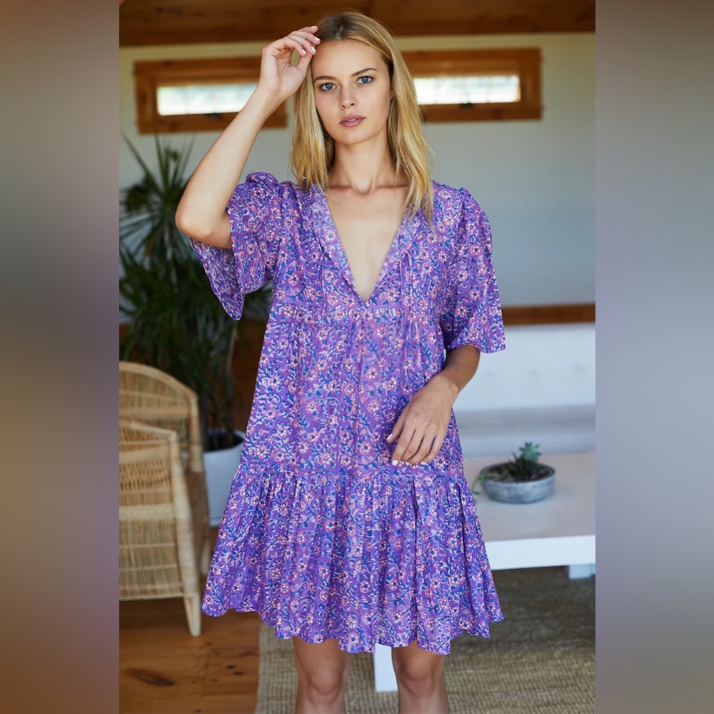 Emerson Fry Isla Mini Dress — Wildflower / Floral Print in Rich Purple Hues